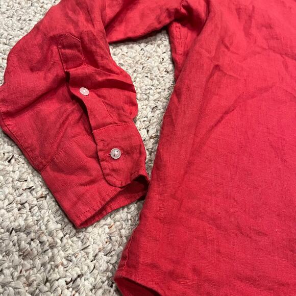 Frank & Eileen 100% Linen Button Down Shirt Eileen Sz S Red Preppy Coastal - Picture 3 of 6